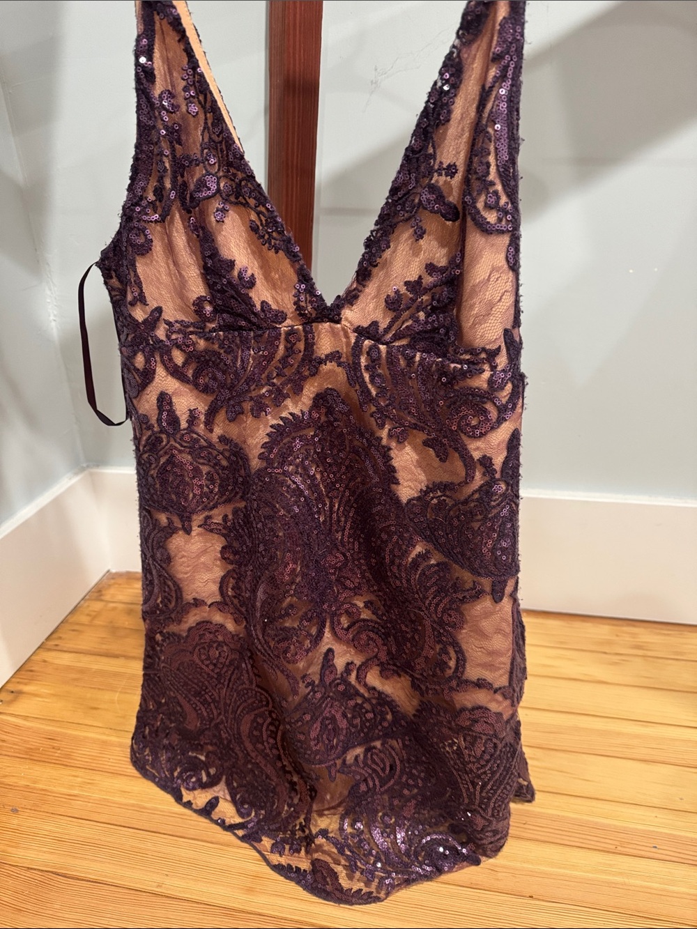 Free People Plum Sequined Lace Chemise with Nude Slip dress